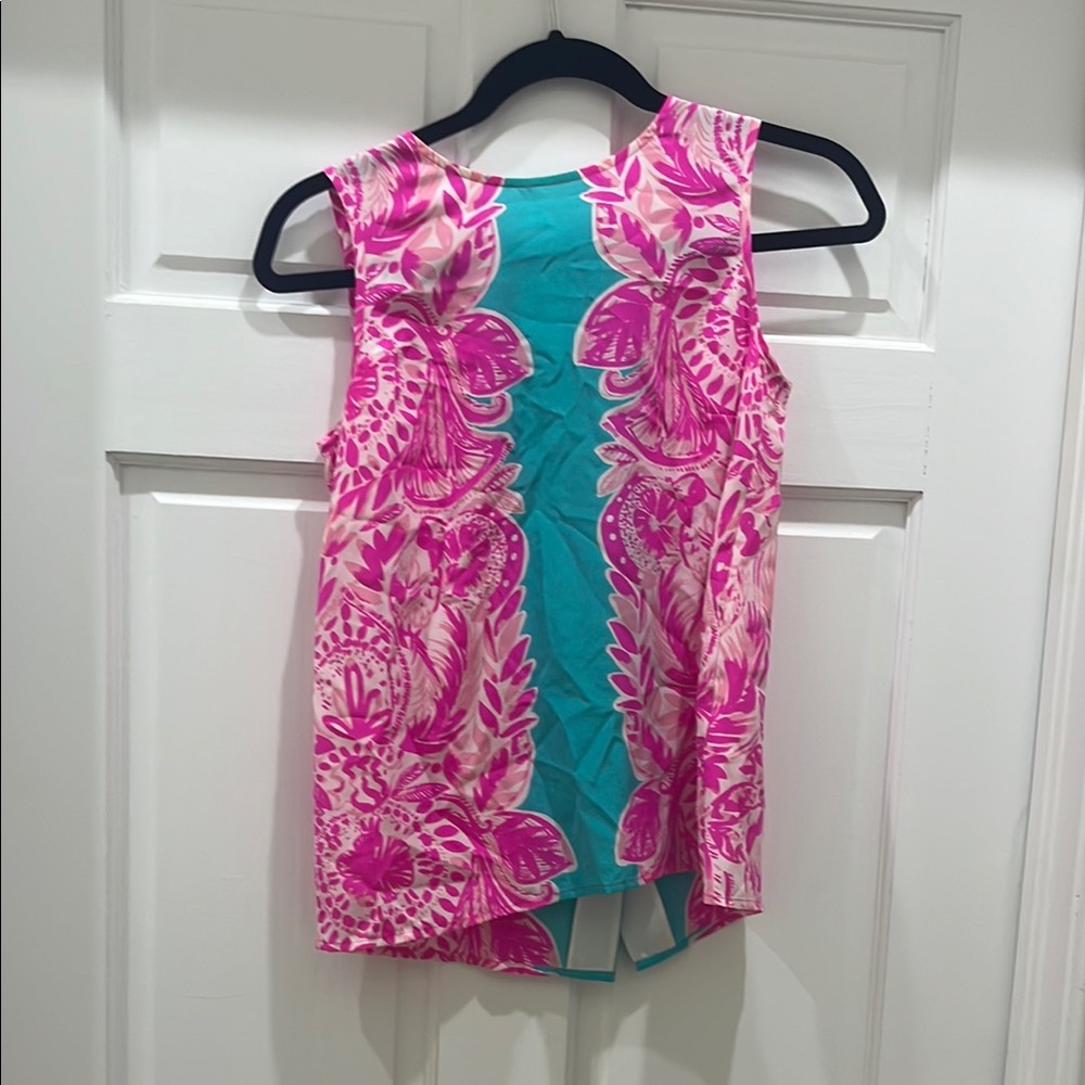 Lilly Pulitzer Pink and Teal Sleeveless Blouse
